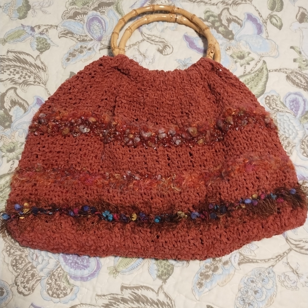 Designs By Teri Handcrafted Bag with Bamboo Handles - Rust